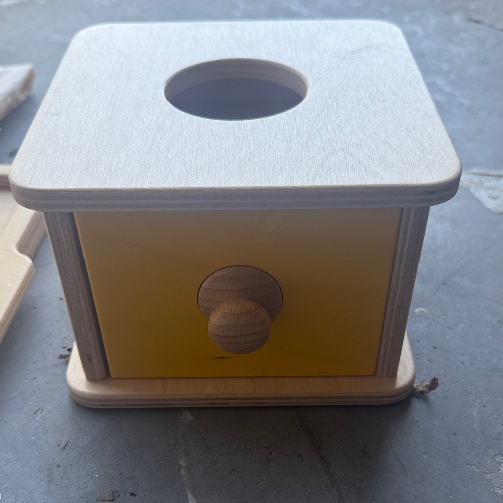 Yellow Wooden Toy Box with Knob
